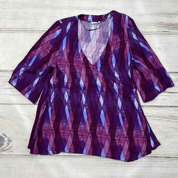 Some Days Lovin Dress Boho Diamond Print Purple Wrap Size XS - Picture 7 of 13